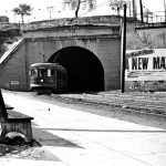 Alan K. Weeks photo. All Rights Reserved. Domino6145@aol.com Photographer: Alan K Weeks Location: Hill Street Rail Tunnel at the Sunset Blvd Entrance. Los Angeles, California Date: March 5 1949 Railroad: Pacific Electric Car#: PE 110 Line: Echo Park Blvd Line Filed in Envelope 24 Image Notes: Scanned Steve Crise Photo 2014