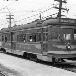 Pacific Electric Hollywood car no. 619 outbound to Sierra Vista at Echandia Junction