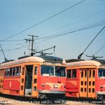 PE5004 & 5007 at Burbank station c.1950. Evda duplicate slide, unknown photographer, Steve Crise Archive.